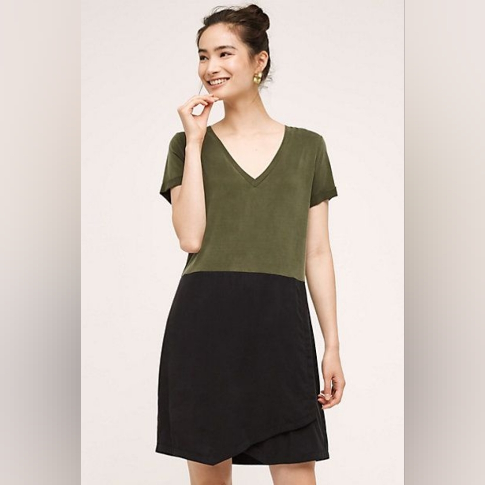 Anthropologie Dolan Horizon Green Black Colorblock Mini Dress With Pockets Sz XS